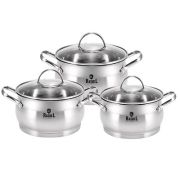 Набор кастрюль 6пр. (2,1л, 2,8л, 3,8л) нерж. со стекл. кр. КАТРИН R-207А