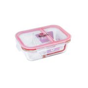 Контейнер 1040мл прямоуг из жаропрочного стекла с двумя отсеками с узором  стекл. крышка R-104/88