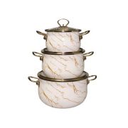 Набор кастрюль 6пр. эмаль (2,2л, 4л, 6,5л), индукция, цвет: кремовый мрамор, R-224650