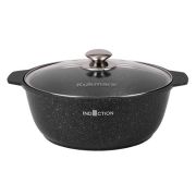 Кастрюля-жаровня 4л со стеклянной крышкой, АП (темный мрамор) линия ''Marble Induction''
