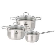 Набор кастрюль 6пр. из нерж. стали со стекл. кр. Гретта (1,5л, 3л, 5л)  R-3515