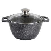 Кастрюля 1,0л., литой алюминий, АП, стекл.кр. (темный мрамор)
